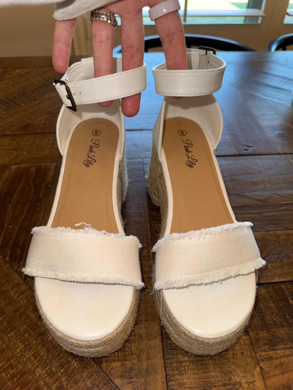 Pink Lily White Heeled-Platform Sandals with Ankle Strap